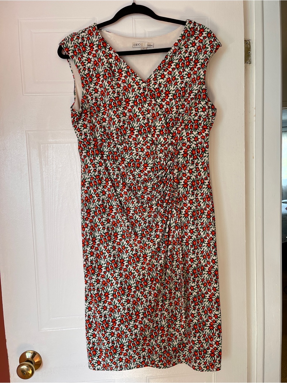 cleo White Midi Dress with Red Floral Print